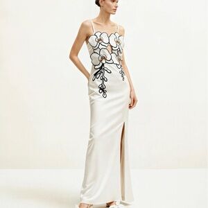 JW PEI White and Black Floral Maxi Dress